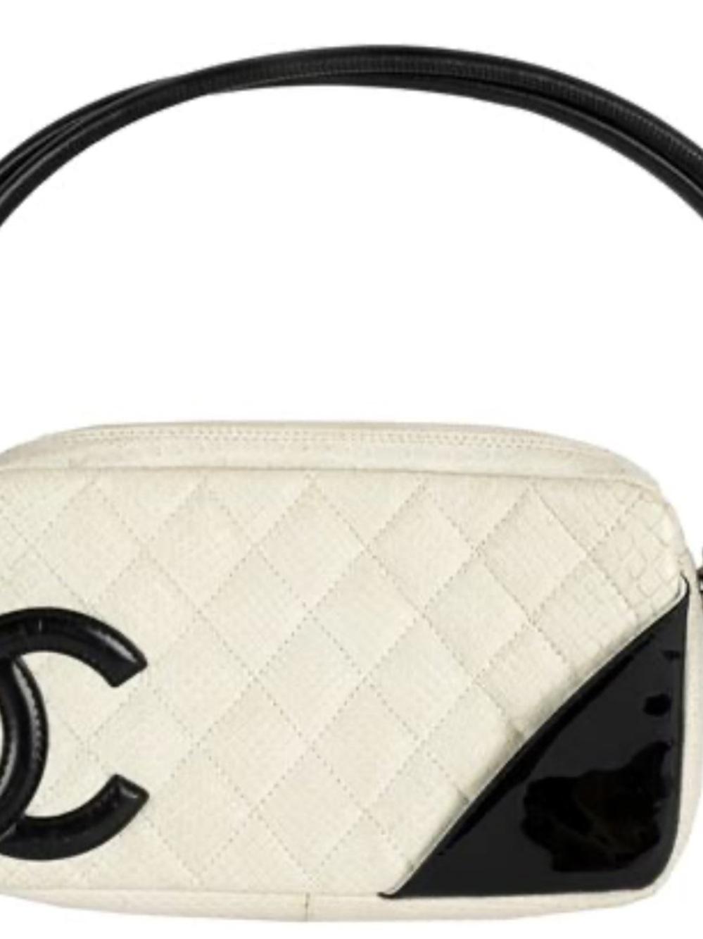 CHANEL Cream Quilted Shoulder Bag with Black Patent Trim